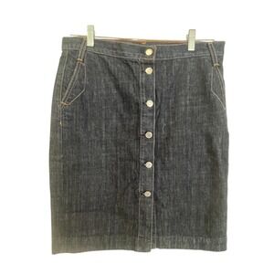 J‎ Crew Straight Pencil Denim Skirt Blue Size 8 Button Front Slash Pockets